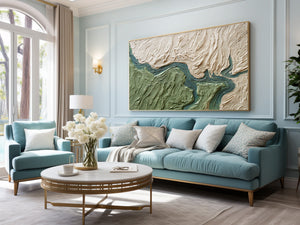 Large Abstract River Oil Painting Textured Green Canvas Wall Art for Contemporary Home Decor