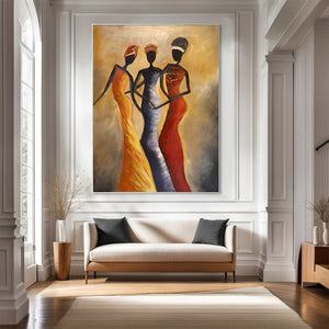 Large African Women Figurative Hand-Painted Oil Painting Colorful Ethnic Canvas Wall Art for Living Room & Bedroom Decor