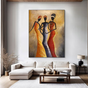 Large African Women Figurative Hand-Painted Oil Painting Colorful Ethnic Canvas Wall Art for Living Room & Bedroom Decor