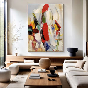 Large Neutral Abstract Painting – Modern Hand Painted Multi-Color Art for Stylish Interior Design