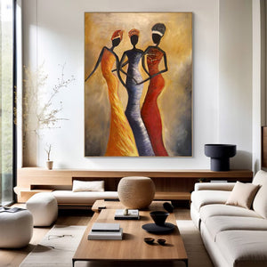 Large African Women Figurative Hand-Painted Oil Painting Colorful Ethnic Canvas Wall Art for Living Room & Bedroom Decor
