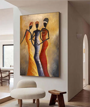 Large African Women Figurative Hand-Painted Oil Painting Colorful Ethnic Canvas Wall Art for Living Room & Bedroom Decor