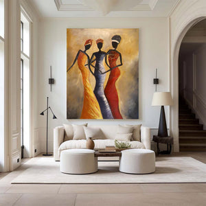 Large African Women Figurative Hand-Painted Oil Painting Colorful Ethnic Canvas Wall Art for Living Room & Bedroom Decor