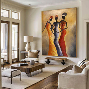 Large African Women Figurative Hand-Painted Oil Painting Colorful Ethnic Canvas Wall Art for Living Room & Bedroom Decor