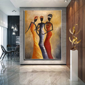 Large African Women Figurative Hand-Painted Oil Painting Colorful Ethnic Canvas Wall Art for Living Room & Bedroom Decor