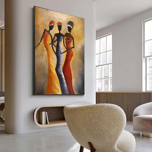 Large African Women Figurative Hand-Painted Oil Painting Colorful Ethnic Canvas Wall Art for Living Room & Bedroom Decor