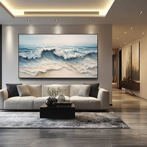 Large Modern Textured Coastal Surf Textured Oil Painting Light Luxury Canvas Art for Home & Office Decor