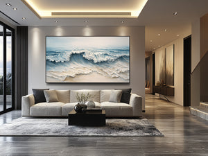 Large Modern Textured Coastal Surf Textured Oil Painting Light Luxury Canvas Art for Home & Office Decor