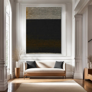 Large Dark Abstract Painting – Modern Hand Painted Black and Gold Tone Art for Stylish Interior Design
