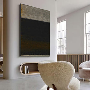 Large Dark Abstract Painting – Modern Hand Painted Black and Gold Tone Art for Stylish Interior Design
