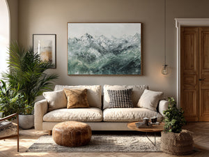 Large Abstract Mountain Oil Painting Green Landscape Canvas Wall Art for Living Room Decor