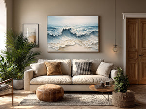 Large Modern Textured Coastal Surf Textured Oil Painting Light Luxury Canvas Art for Home & Office Decor