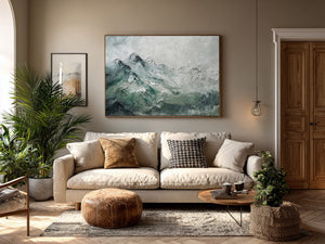 Large Contemporary Mountain Oil Painting Green Landscape Canvas Wall Art for Modern Home Decor