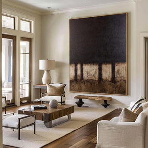 Large Dark Abstract Painting – Modern Hand Painted Black and Bronze Tone Art for Stylish Interior Design