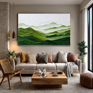 Large Green Mountain Landscape Canvas Wall Art Panoramic Nature Painting for Living Room Decor