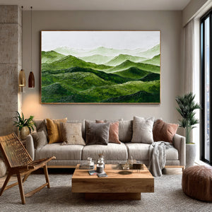 Large Abstract Green Mountain Landscape Canvas Wall Art Modern Nature Painting