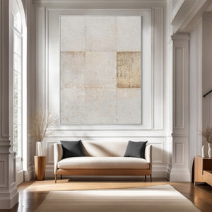 Large Minimalist Abstract Painting – Modern Beige and Cream Grid Canvas Art Hand Painted for Living Room Decor