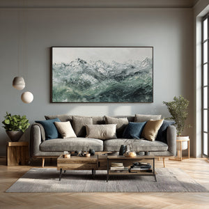 Large Abstract Mountain Oil Painting Green Landscape Canvas Wall Art for Living Room Decor