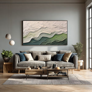 Large Wabi-Sabi Textured Green Wave of Nature Canvas Wall Art Textured Oil Painting for Bedroom & Entryway Decor