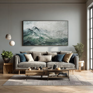 Large Contemporary Mountain Oil Painting Green Landscape Canvas Wall Art for Modern Home Decor