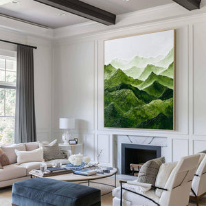 Large Abstract Mountain Painting Green Landscape Canvas Wall Art for Modern Interior Decor