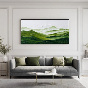 Large Green Mountain Landscape Canvas Wall Art Panoramic Nature Painting for Living Room Decor