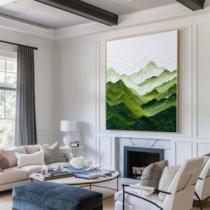 Large Green Mountain Landscape Canvas Wall Art Textured Nature Painting for Living Room Decor