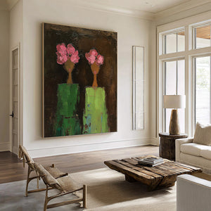 Large Contemporary Floral Portrait Oil Painting Hand Painted Canvas Wall Art for Luxury Interior Decor