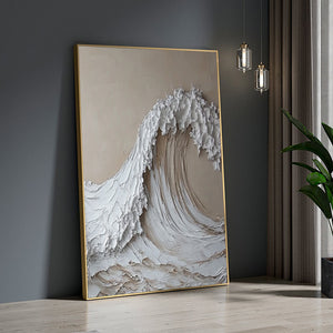 Large Wabi-Sabi Textured Wave of Life Canvas Wall Art Textured Oil Painting for Bedroom & Entryway Decor