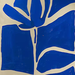 Large Abstract Floral Oil Painting – Blue Geometric Flower Canvas Art Hand Painted for Modern Home