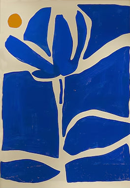Large Abstract Floral Oil Painting – Blue Geometric Flower Canvas Art Hand Painted for Modern Home