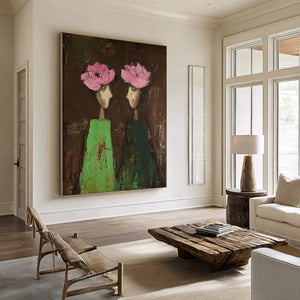 Large Luxury Floral Portrait Oil Painting Hand Painted Canvas Wall Art for Upscale Home Decor