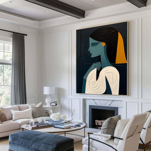 Large Abstract Woman Portrait Canvas Wall Art Modern Figurative Painting for Living Room Decor