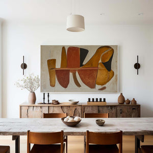 Large Wabi-Sabi Abstract Geometric Canvas Wall Art Textured Oil Painting for Dining Room Decor