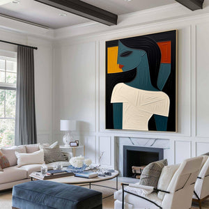 Large Modern Woman Portrait Painting Abstract Figurative Canvas Wall Art for Contemporary Home Decor
