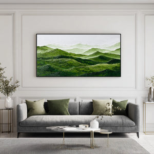 Large Abstract Green Mountain Landscape Canvas Wall Art Modern Nature Painting