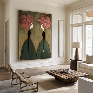 Large Abstract Floral Figure Oil Painting Textured Canvas Wall Art for Luxury Home Decor