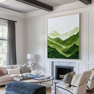 Large Contemporary Mountain Landscape Canvas Wall Art Modern Green Nature Painting
