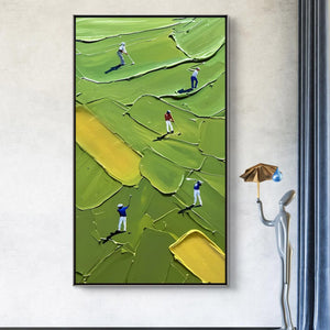 Large Abstract Golfers on Green Golf Course Canvas Wall Art Textured Sport Oil Painting for Home & Golf Club Decor