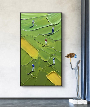 Large Abstract Golfers on Green Golf Course Canvas Wall Art Textured Sport Oil Painting for Home & Golf Club Decor