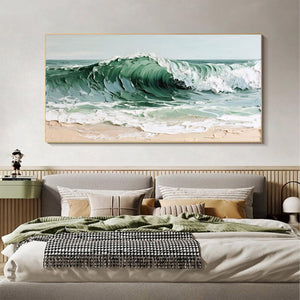 Large Abstract Ocean Wave Canvas Wall Art Textured Seascape Painting for Bedroom Decor
