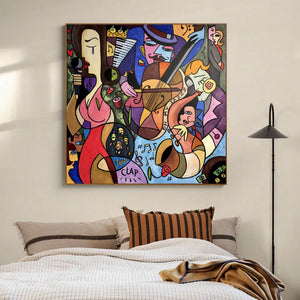 Large Picasso Style Jazz Music Canvas Wall Art Modern Colorful Cubist Painting for Living Room Decor
