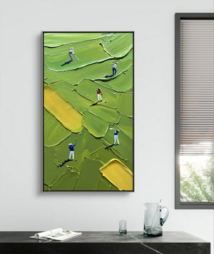 Large Abstract Golfers on Green Golf Course Canvas Wall Art Textured Sport Oil Painting for Home & Golf Club Decor
