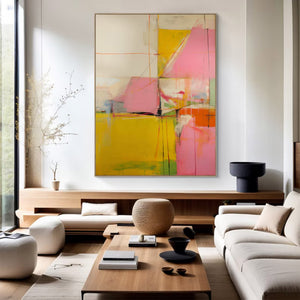 Large Modern Abstract Painting – Colorful Geometric Wall Decor Hand Painted for Stylish Gallery Wall