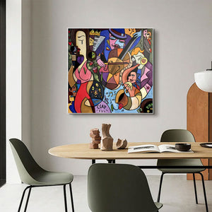 Large Picasso Style Jazz Music Canvas Wall Art Modern Colorful Cubist Painting for Living Room Decor