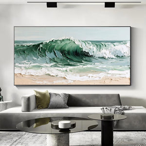 Large Abstract Ocean Wave Canvas Wall Art Textured Seascape Painting for Bedroom Decor