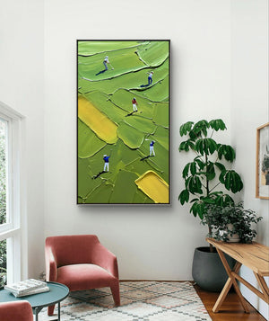 Large Abstract Golfers on Green Golf Course Canvas Wall Art Textured Sport Oil Painting for Home & Golf Club Decor