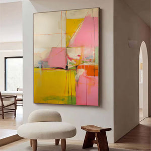 Large Modern Abstract Painting – Colorful Geometric Wall Decor Hand Painted for Stylish Gallery Wall
