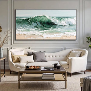 Large Abstract Ocean Wave Canvas Wall Art Textured Seascape Painting for Bedroom Decor