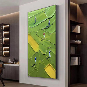 Large Abstract Golfers on Green Golf Course Canvas Wall Art Textured Sport Oil Painting for Home & Golf Club Decor